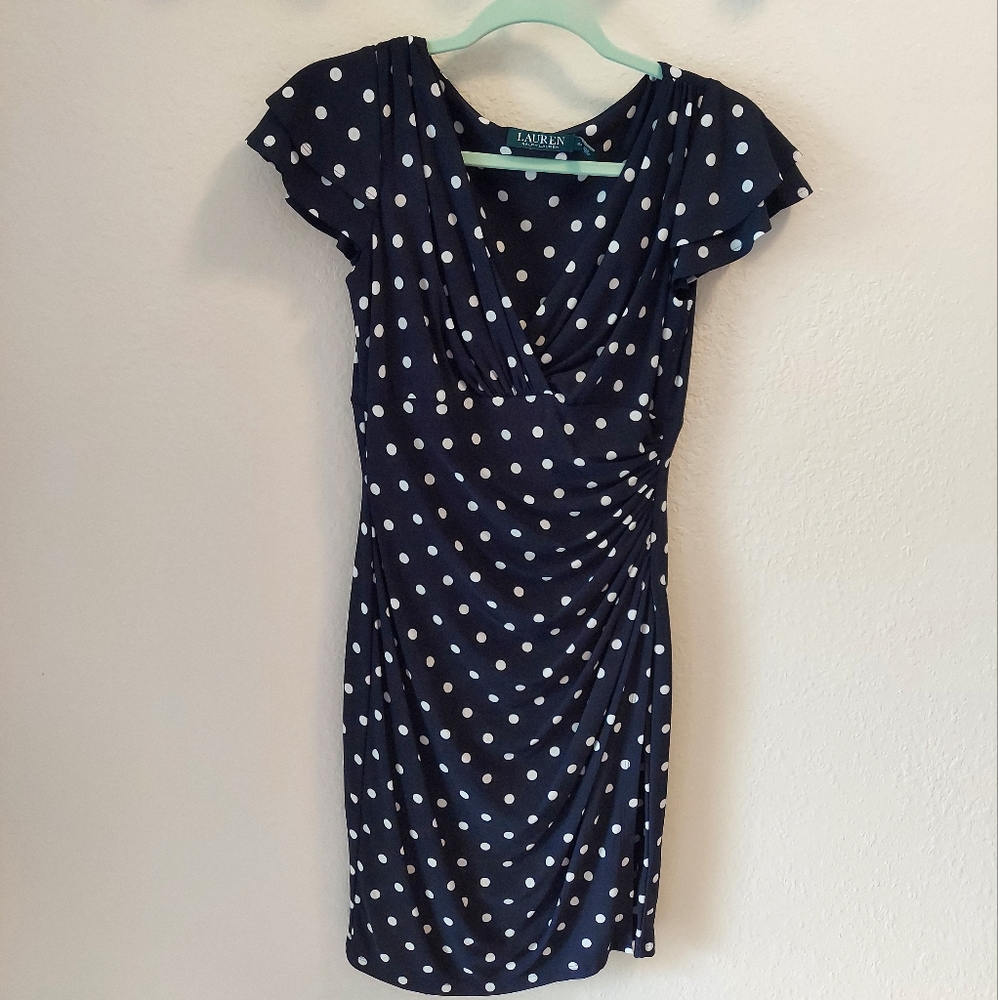 LAUREN Ralph Lauren, navy blue with white polka dots, size 6P